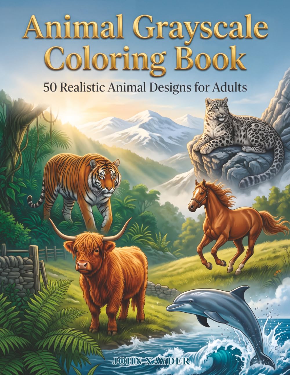 Grayscale Animal Coloring Book: 50 Realistic Animal Designs for Adults
