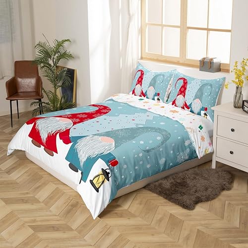 Miniatura 2 de Juego de ropa de cama de Feliz Navidad, diseño escandinavo, con enanos de Santa Claus, funda de edredón con diseño de Navidad, funda de edredón de