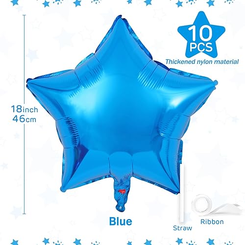 Miniatura 3 de Globos de estrella azul de 18 pulgadas, 10 unidades de globos metálicos de aluminio de helio de Mylar en forma de estrella azul para decoraciones de