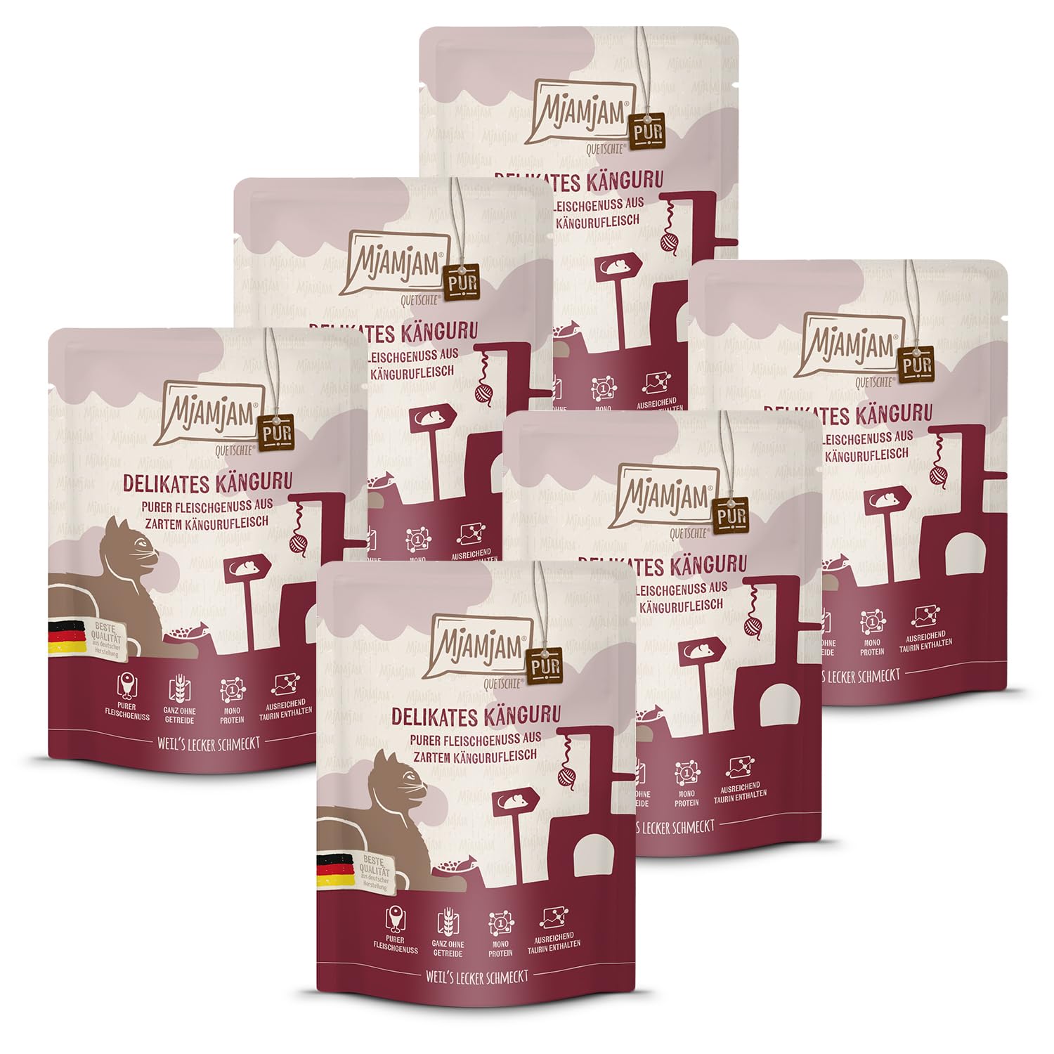 MjAMjAM - Premium wet food for cats - Quetschie - Pure meaty feast - pure delicious kangaroo, pack of 6 (6 x 300 g), grain-free with extra meat