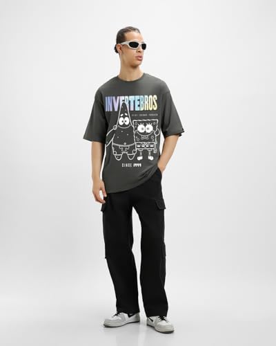 Image of Bewakoof X SpongeBob Spongebob Men's 100% Cotton Graphic Print Half Sleeve Round Neck T-Shirt | Tshirt for man | Tshirt for men cotton | Tshirts for men stylish | Casual Wear | Street Wear | Oversized t shirt for men | Baggy