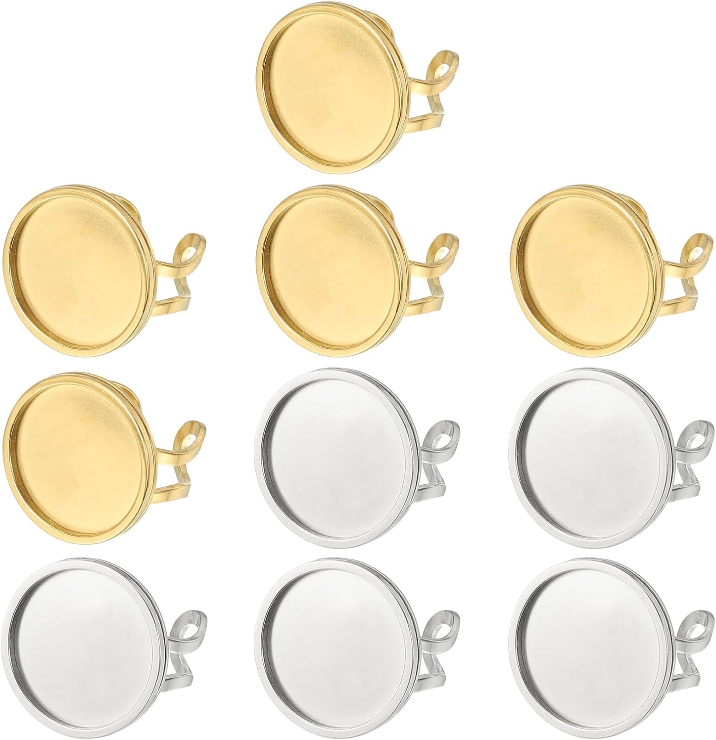 PATIKIL Stainless Ring Blank, 20mm 10 Pcs Adjustable Finger Ring Blank Base Bezel Trays Flat Pad Tray for Jewelry Making Finding DIY Carvings, Gold, Silver