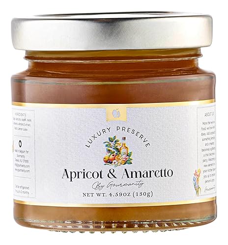 GourmanGourmanity Royal Conservas Mermelada de Albaricoque y Amaretto 4.59 oz Conservas de albaricoque de lujo con una patada Mermelada de