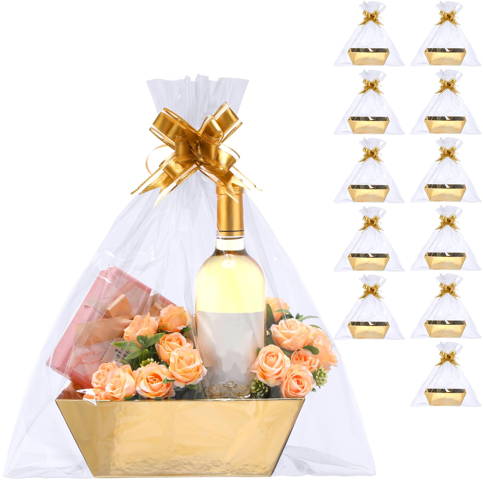 44 cestini vuoti per regali, il kit include 12 cesti regalo vuoti, 12 sacchetti di plastica per cesti regalo e 20 fiocchi da tirare per matrimoni, compleanni, Ringraziamento, Natale, feste, confezioni