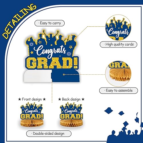 Miniatura 5 de Decoraciones de fiesta de graduación 2025 Decoraciones de fiesta de graduación de clase de 2025, centros de mesa de nido de abeja para mesas,