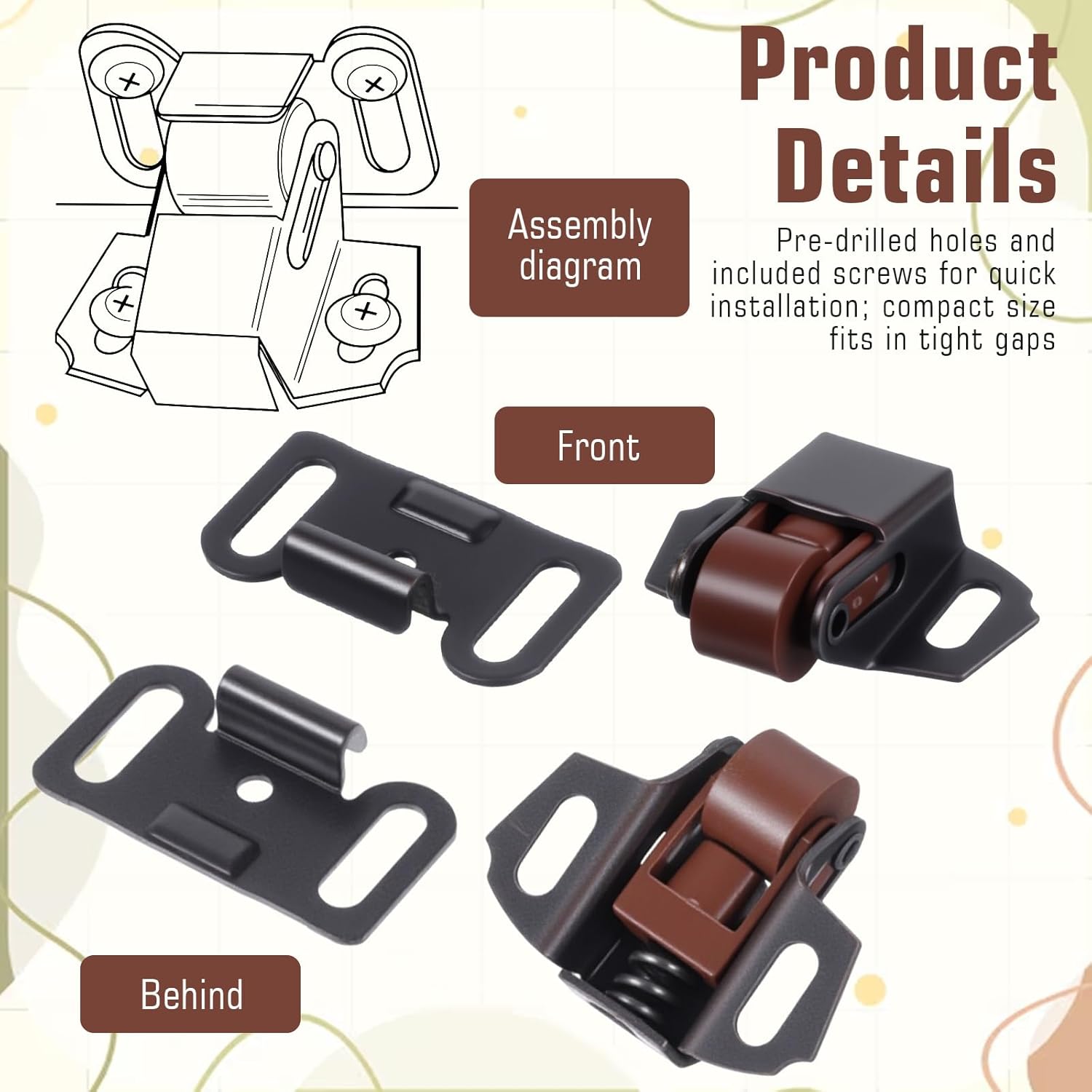 2Pack Mailbox Replacement Roller Catch Latch, Mailbox Latch Replacement Kit, Roller Wheel Spring Cabinet Latches, Rollers Cabinet Latchs for Cabinets Doors RV Latches Camper Kitchen