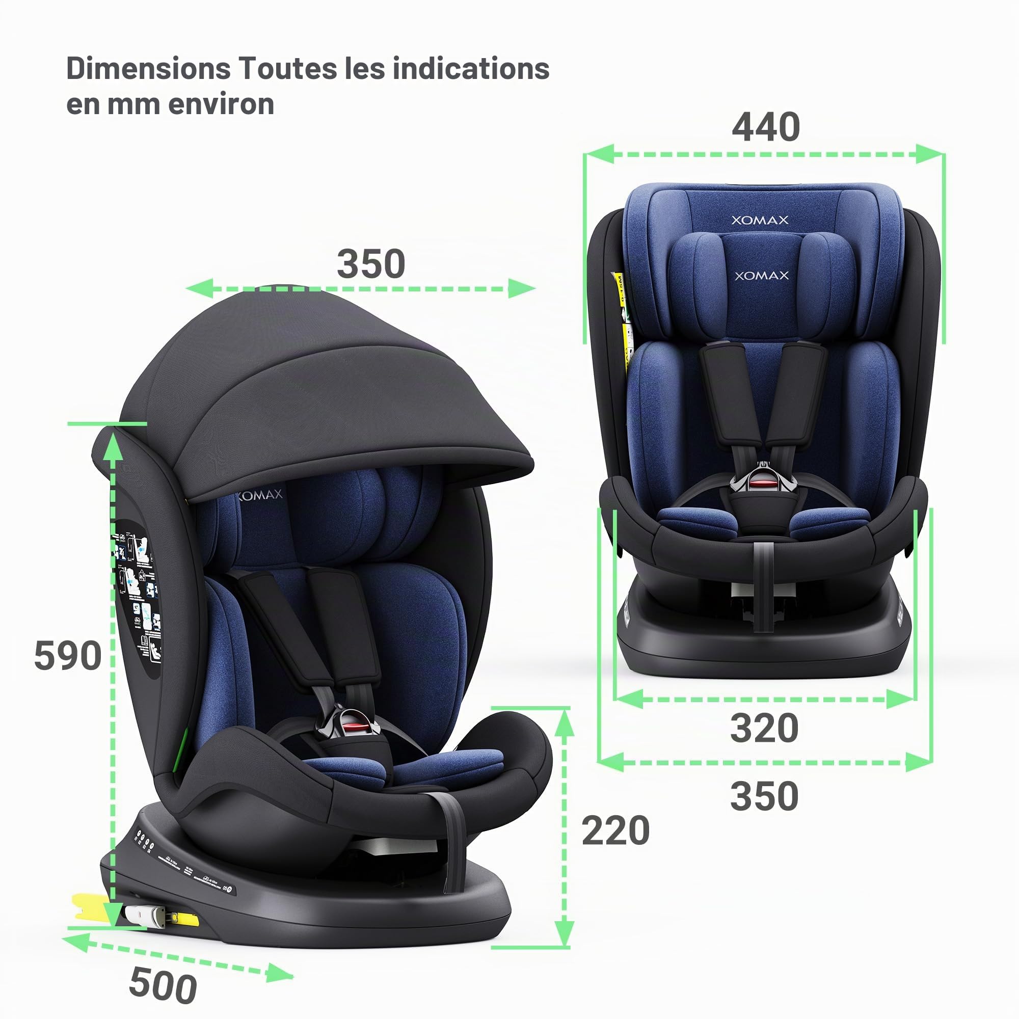 XOMAX 946i Siège enfant rotatif à 360° avec ISOFIX, fonction inclinable, évolutif, 0-36 kg, 0-12 ans, groupe 0/1/2/3, harnais 5 points et harnais 3 points, housse amovible, lavable I ECE R129