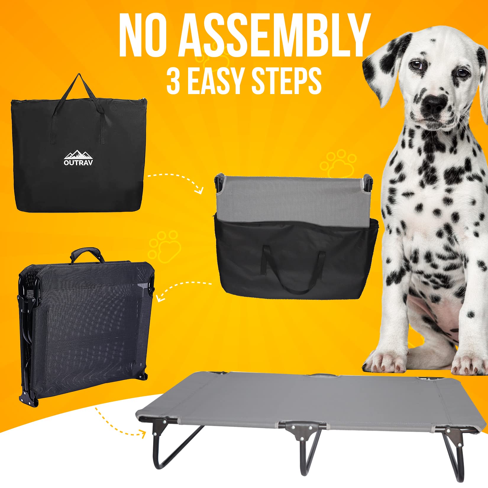 Elevated Dog Cot with Steel Frame Foldable Raised Play & Rest Bed for