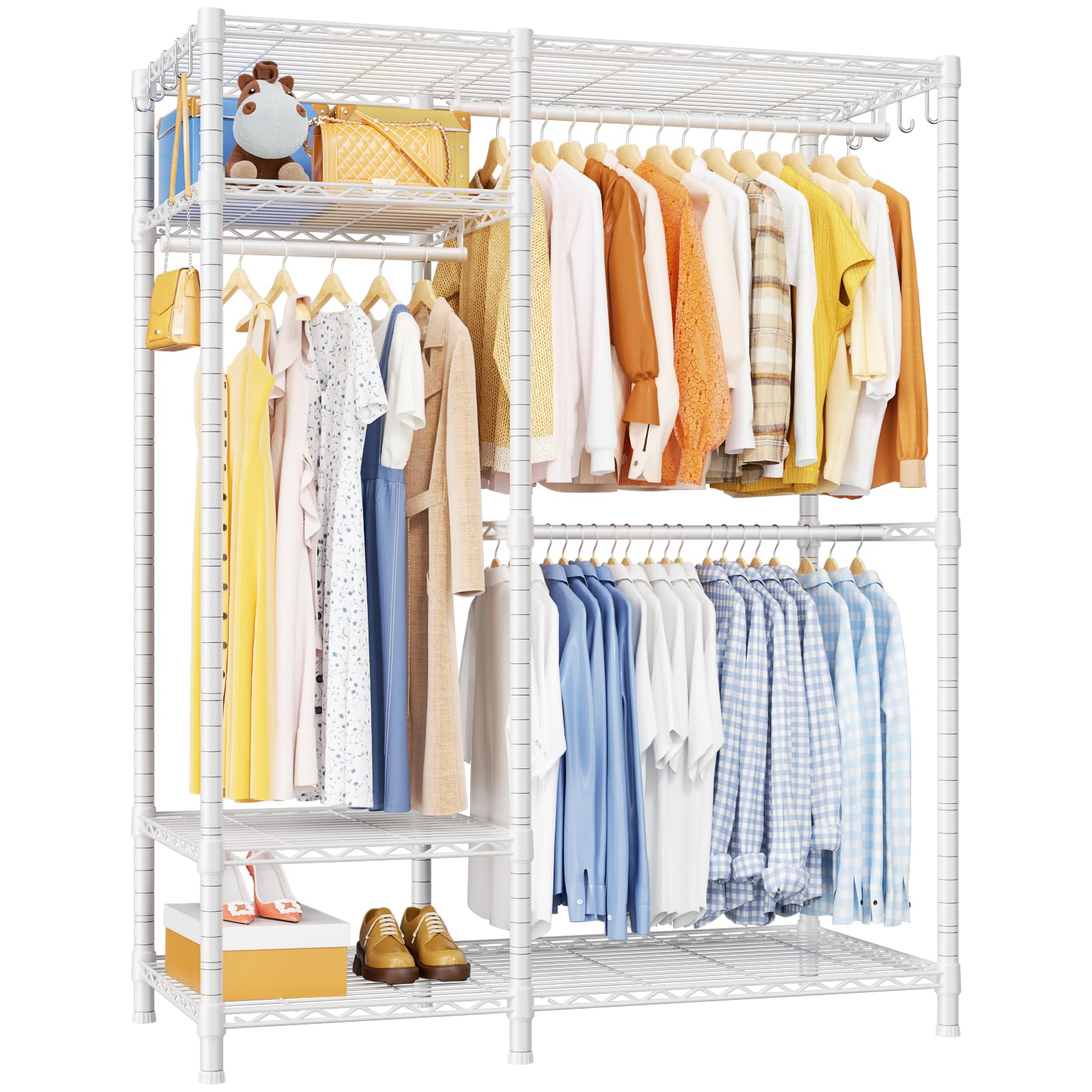 Ulif F7 Medium Garment Rack Heavy Duty Clothes Rack Clothing Racks for Hanging Clothes 6-Tiers Freestanding Portable Closet