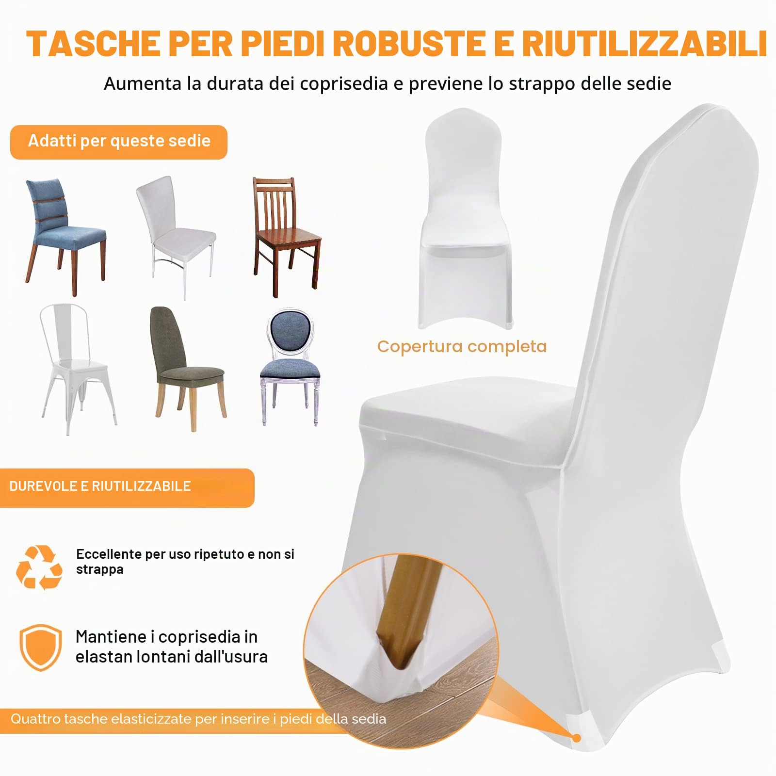 VELPAX 100 Pezzi Coprisedia Spandex Elastico, Elasticizzato Copertura della Sedia Decorazione per Matrimoni, Feste, Pasti e Banchetti