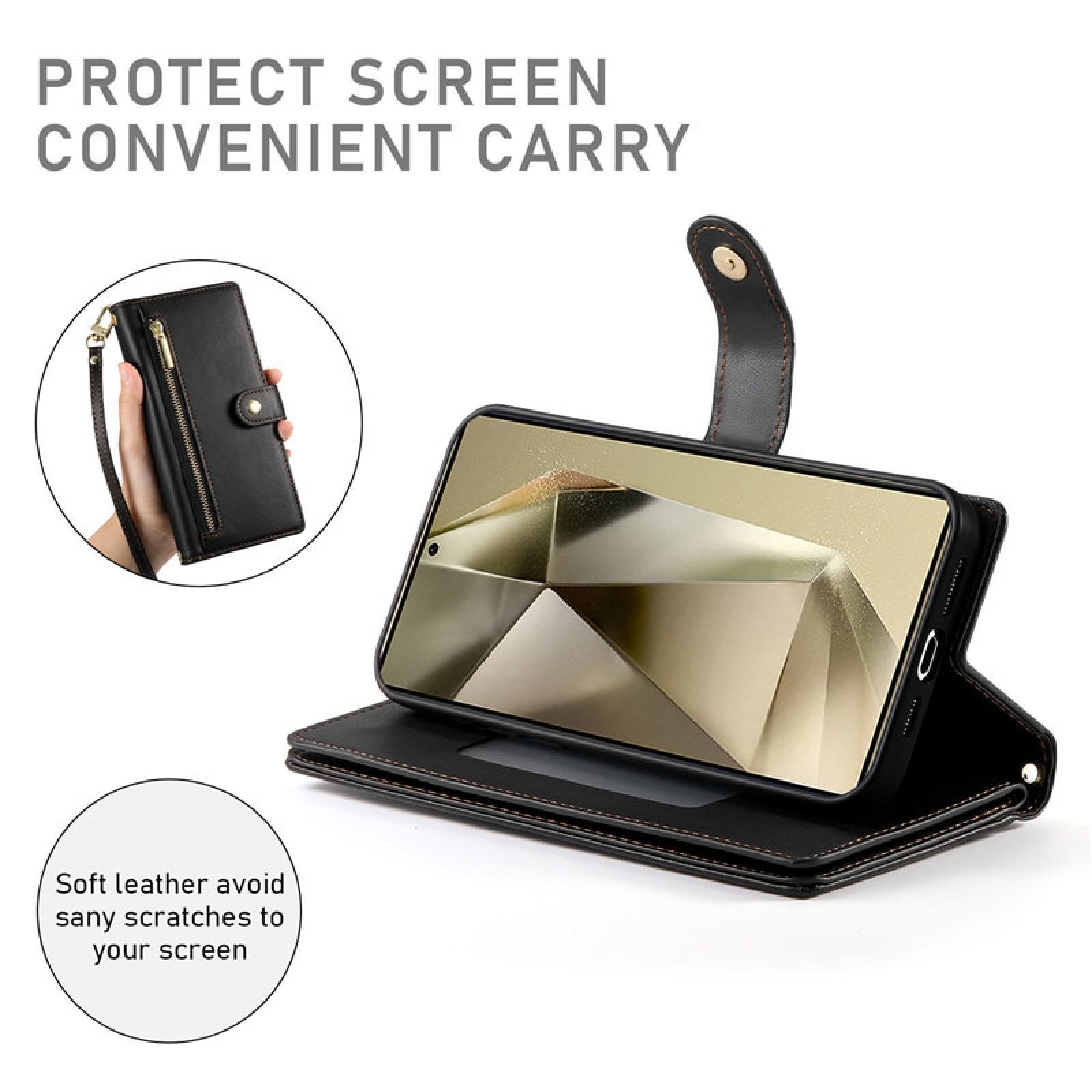 Do Samsung S22 Plus Crossbody Zip Portfel Skórzany Telefon Etui Smycz Klapka Portfel Pokrowiec (Do Samsung S22 Plus/czarny)