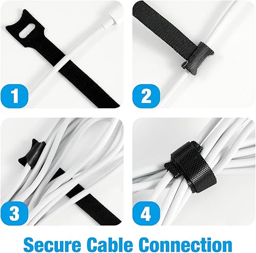 Miniatura 3 de 100 bridas para cables de 8 pulgadas, gestión de cables reutilizables, organizador de cables debajo del escritorio, clips para cables y envoltura de