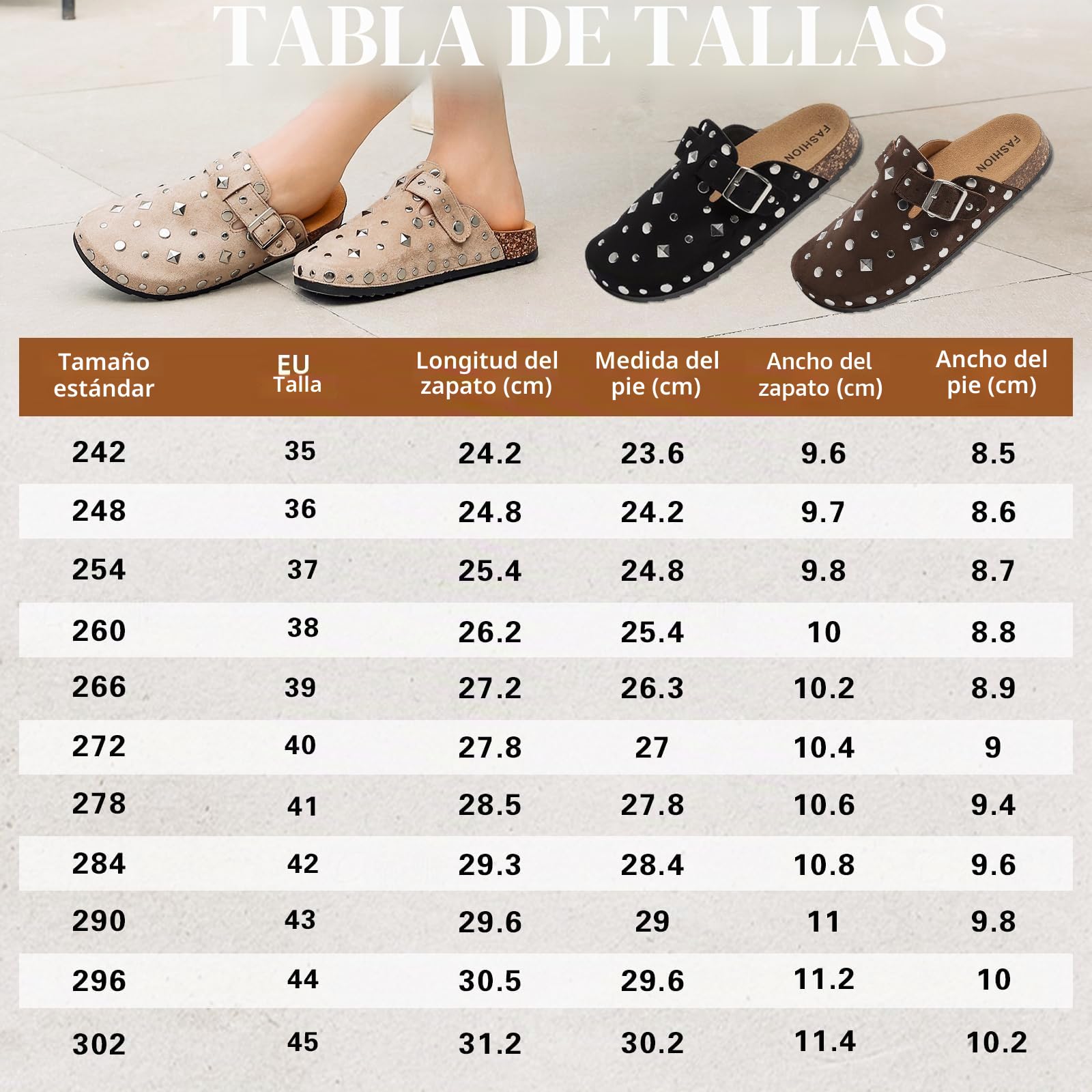 Zuecos Unisex para Hombre y Mujer, Mules Ajustables de Piel con Plantilla de Corcho, Sandalias Cómodas Antideslizante para 35-45