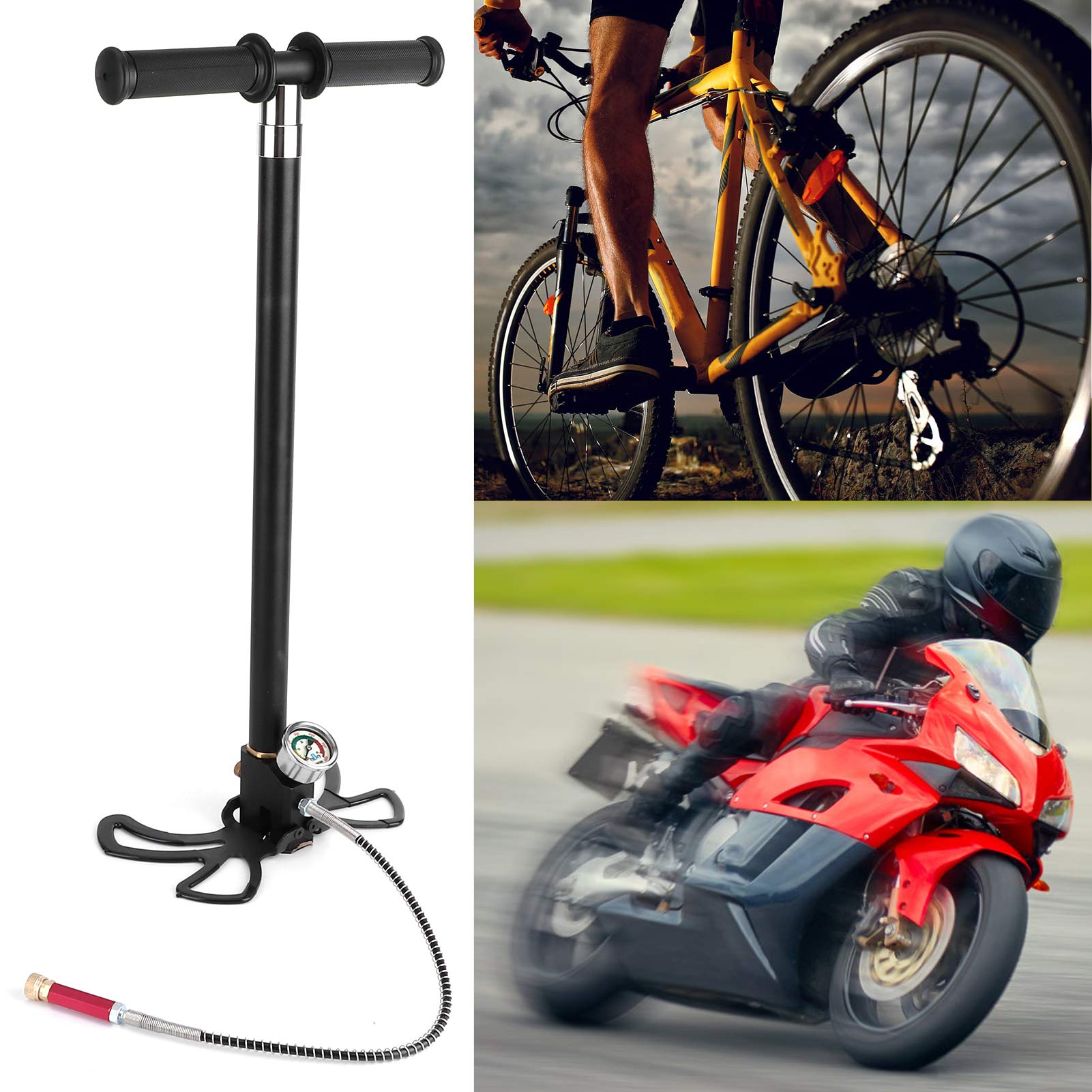 Pompka Ręczna 4-poziomowa Ręczna Pompka Powietrza 30mpa 4500PSI Wysokociśnieniowa Przenośna Pompka do Opon Pompa Powietrza Inflator Opon Motocyklowych do Samochodu Motocykl Motor