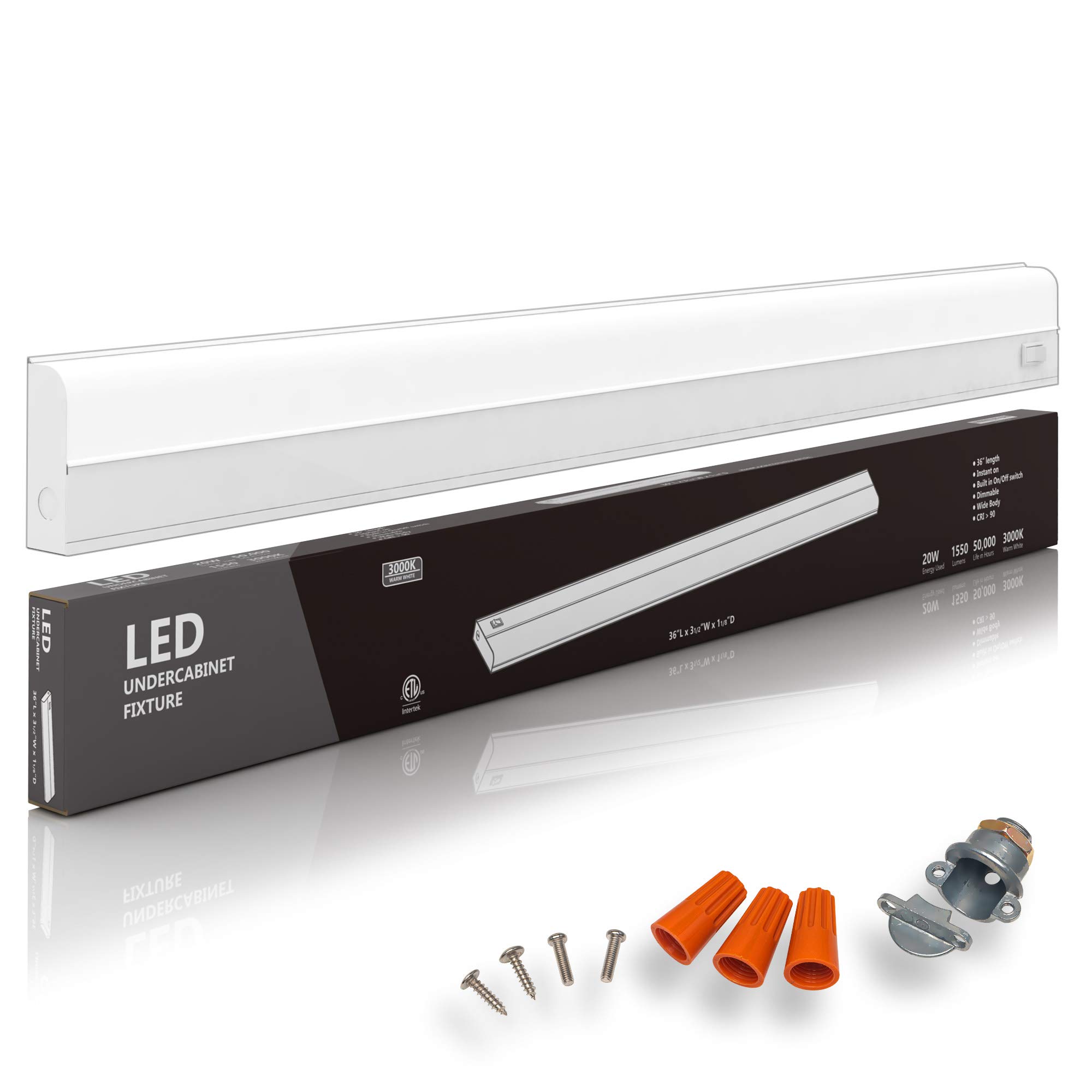 HARRRRD Hardwired LED Under Cabinet Task Lighting - 20 Watt, 36", Dimmable, CRI>90, 3000K (Soft White), Wide Body, Long Lasting Metal Base with Frost Lens