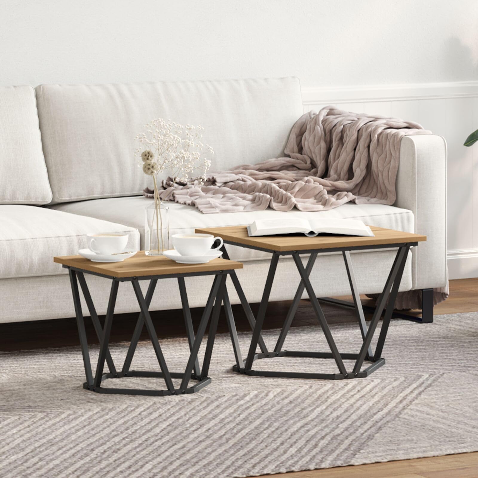SXZenSpace 868272 Side Tables 2 pcs Artisan Oak Engineered Wood Table - Modern Nightstand End for Home Bedroom Living Room Easy Assembly Hallway Coffee