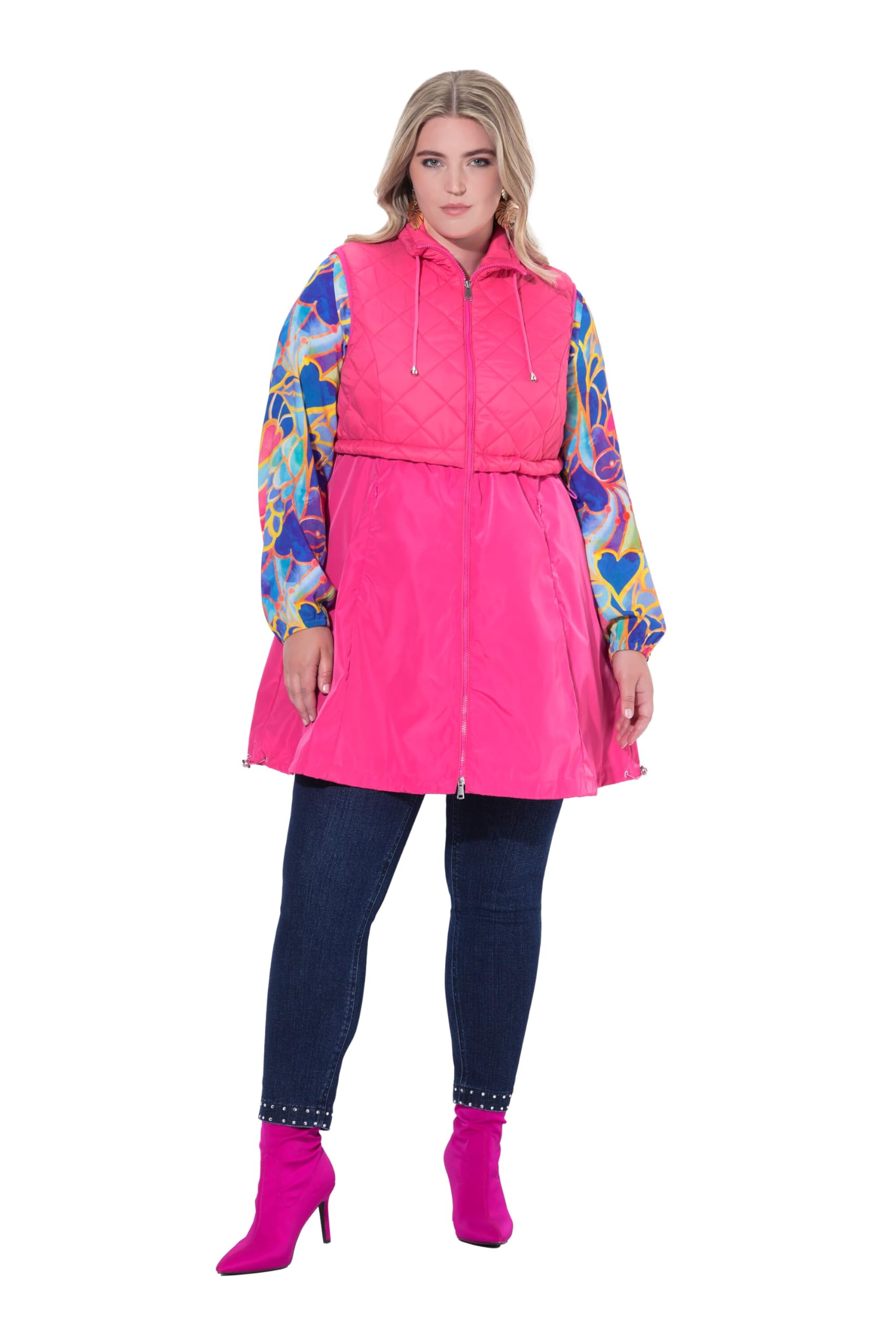 MIAMODA Damen große Größen Übergrößen Plus Size Long-Steppweste, Stepp und Web, 2-Wege-Zipper 840157