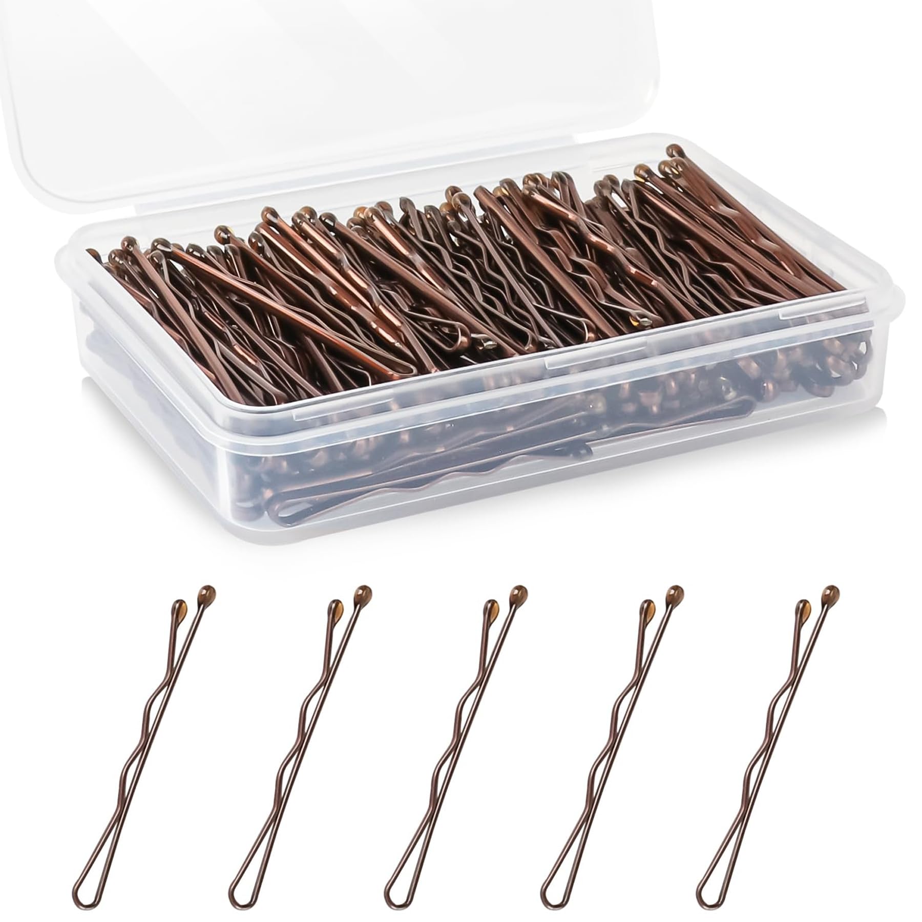 100 Pcs Brown Bobby Pins, 2.2inch Medium Wavy Hair Pins, All Hairstyles Strong Grip And Pain Free Pins for Girls Women With Storage box