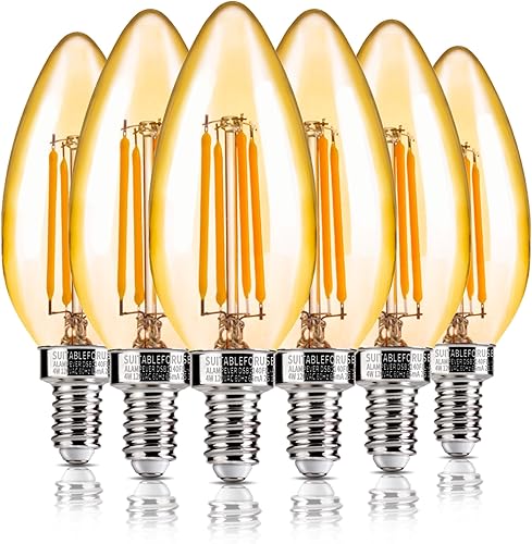 ALAMPEVER Paquete de 6 bombillas para lámpara de techo, equivalente a 40W, foco E12 de candelabro, foco LED regulable de 330 lm, 2200 K blanco