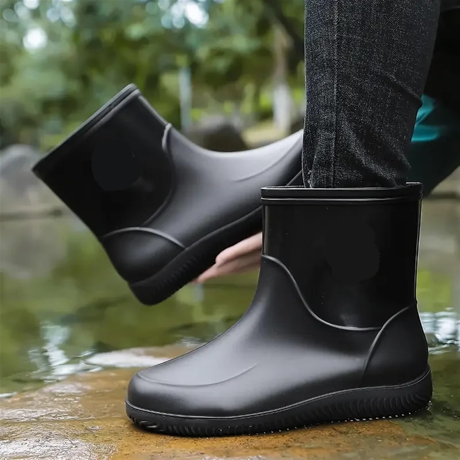 Botas de Lluvia for Hombre, Ligeras, for Senderismo, Impermeables, for Exteriores, de Goma, for el Trabajo y el Agua Botas Cortas de Hombre(Black,48)