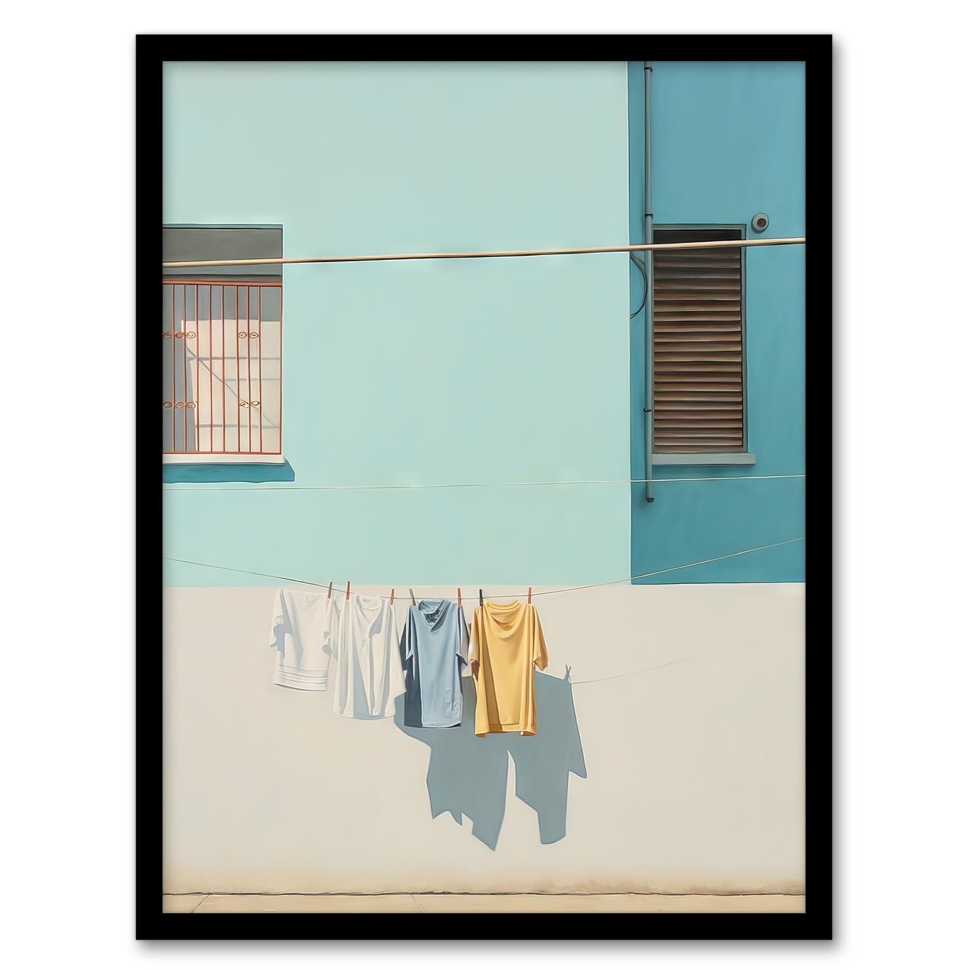 Artery8 Washing Day Blues (And Yellow) By Amy Denver Minimalist Soft Pastel Palette Laundry Room Minimalism Simple Modern Artwork Artwork Framed Wall Art Print 18X24 Inch