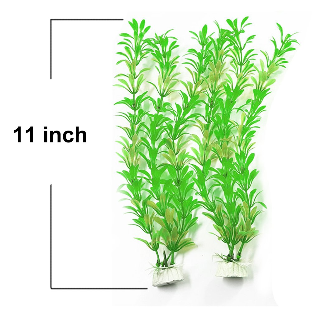 SLSON 4pcs Plantas Artificiales del Acuario Planta de Agua plástica decoración del Tanque de Pescados 11 Pulgadas de Altura Verde