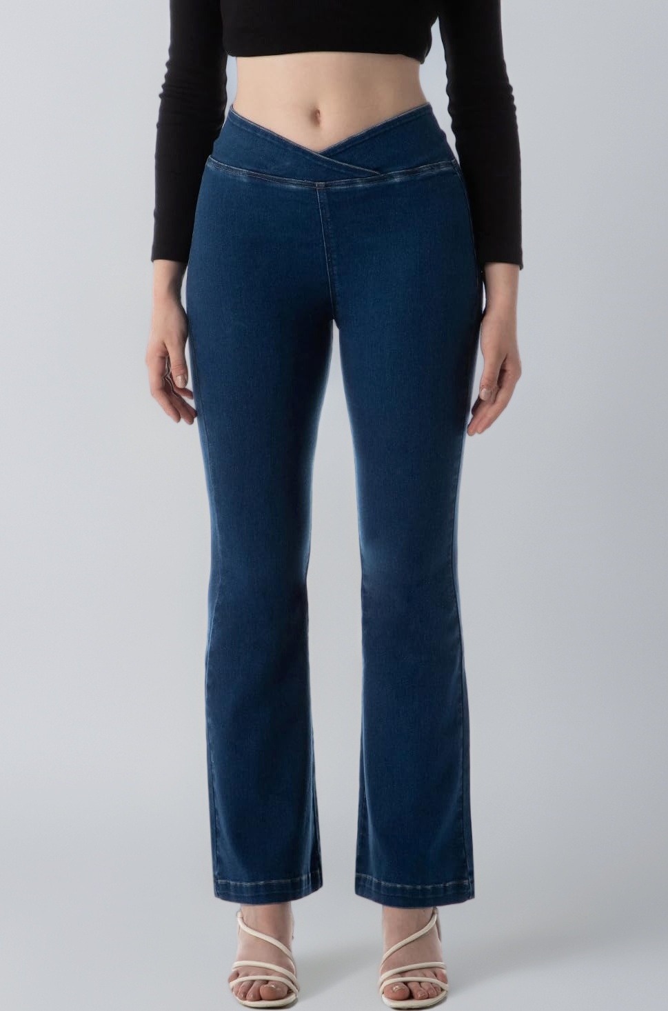 INKD Women's Flared Pull-on Jeans - Mid-Rise| Enzyme Wash | Slant Waistband | Jeans for Women