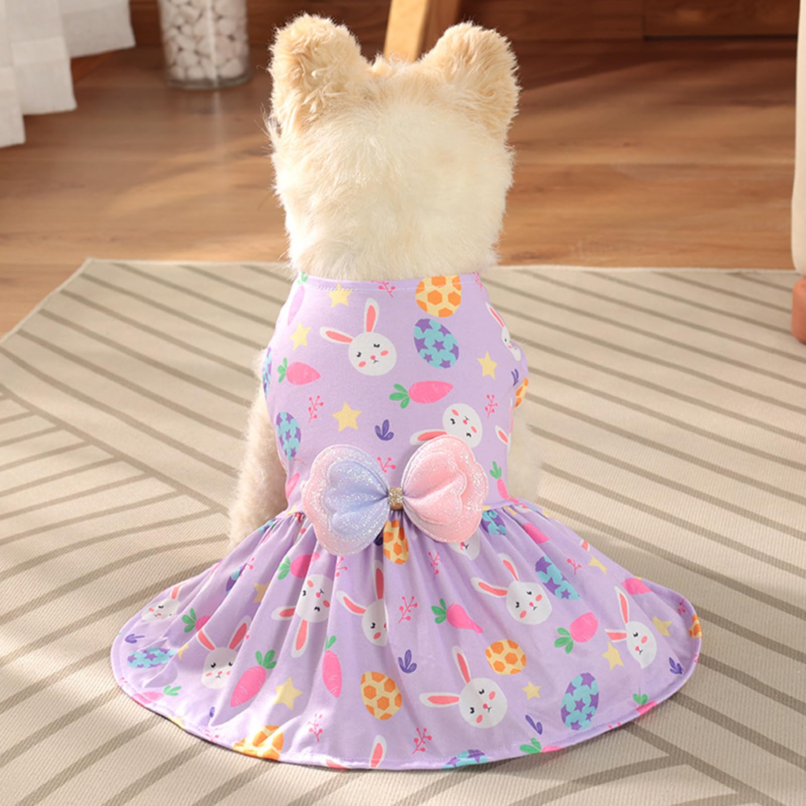 SEIS Bunny Dog Dress Easter Teddy Clothes Rabbit Cat Skirt Sweet Bowknot Princess Bomei Costume Easter Egg Pet Tutu for Spring Summer Wedding Party (Purple, L (Chest Circumference 17.3