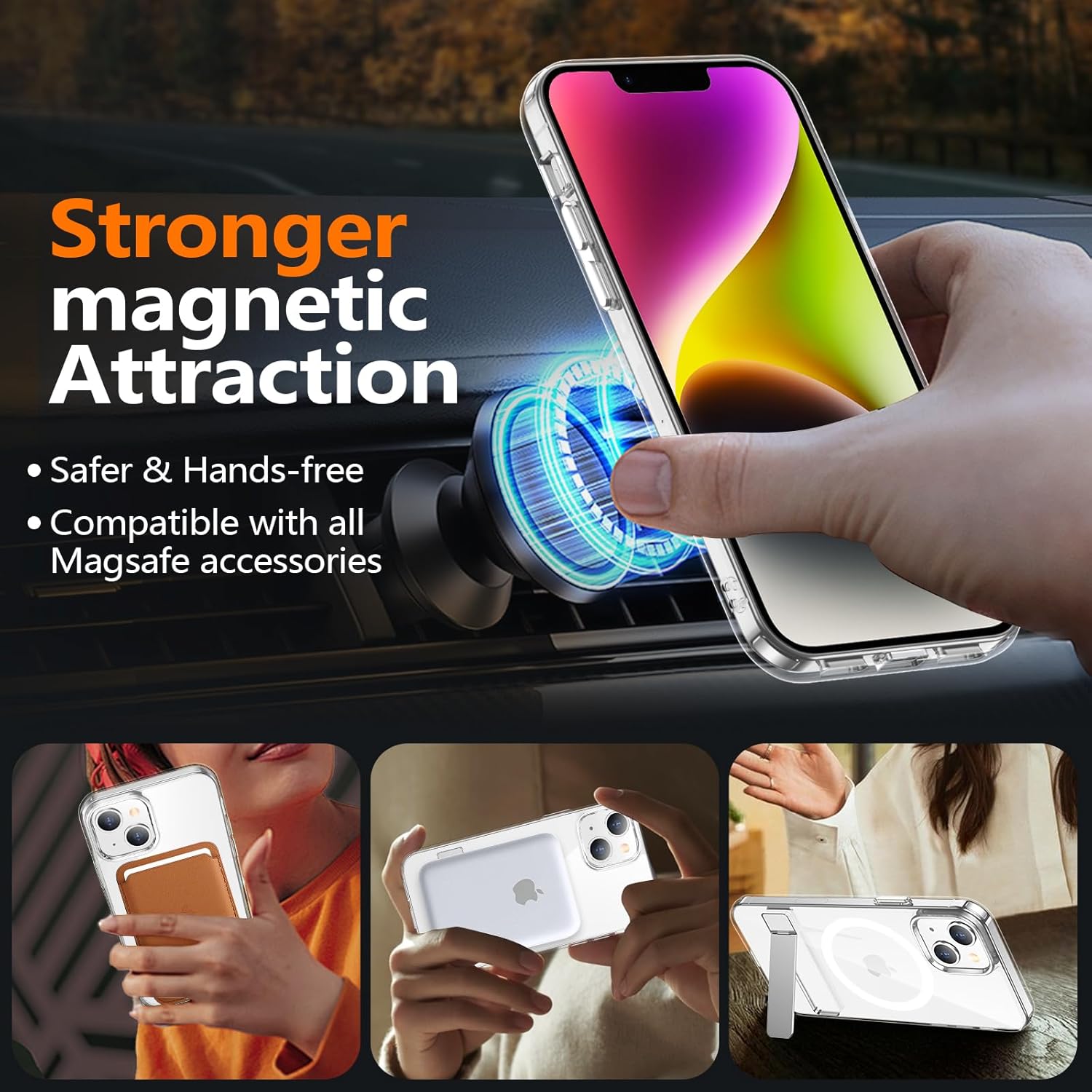 xiwxi for iPhone 14 Plus Case with Kickstand,[Compatible with Magsafe][1*Screen Protector],Military-Grade Protection & Anti-Yellowing,Magnetic Phone Case for iPhone 14 Plus,Clear - Image 4