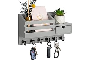 Key Holder and Mail Organizer for Wall with Storage Drawer