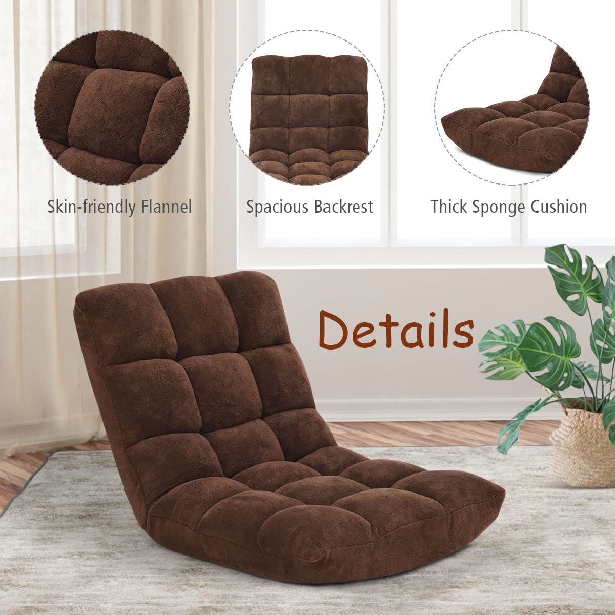 LIFEZEAL Chaise De Sol Rembourrée Pliable, 14 Angles Réglable