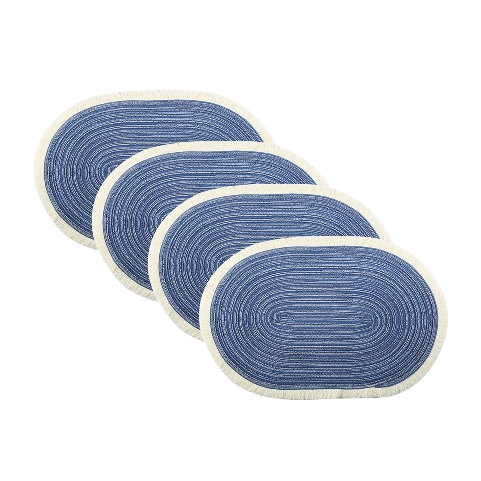 4pcs Oval Placemats Heat-resistant Table Mats Washable Non-slip Dining(Blue)