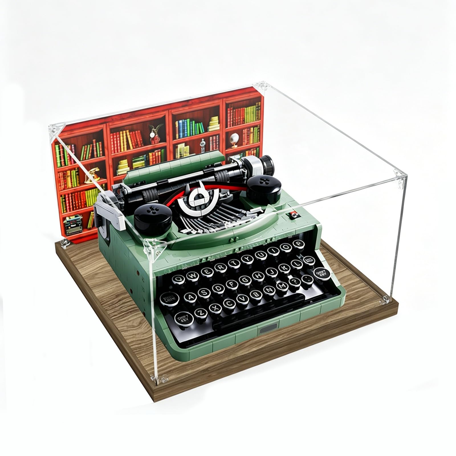 Vitrine für LE*GO 21327 Schreibmaschine, staubdichte, transparente Acryl-Vitrine für Spielzeug und Sammlerstücke (Holzton, 2 mm)