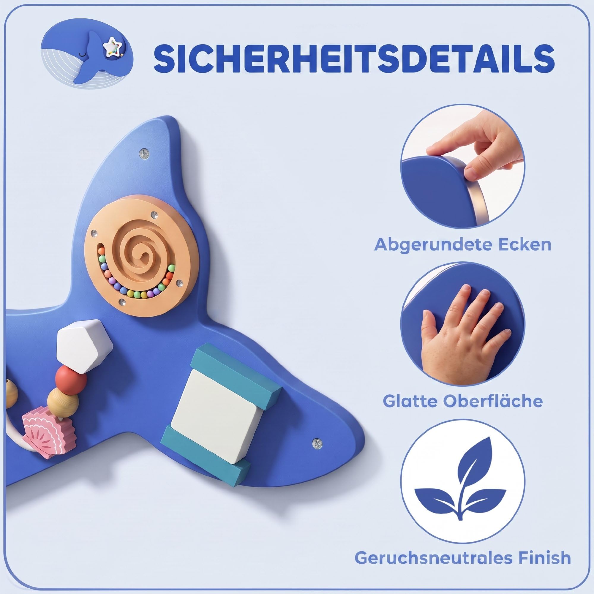 AIYAPLAY Montessori Motorikbrett 13-in-1 Holz Busy Board Wandmontiertes | in Waleform, Activity Board Spielzeug, Xylophon Uhr Zahnrädern Blöcken, Frühes Lernspielzeug, für Kinder ab 2 Jahr