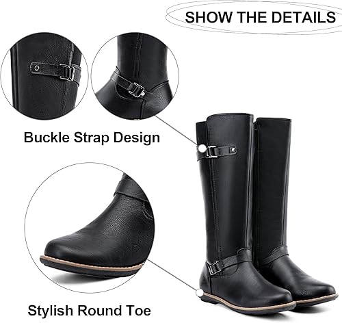 Miniatura 4 de Jeossy Botas altas hasta la rodilla 9655 para mujer, botas planas de equitación con hebilla y cremallera para mujer