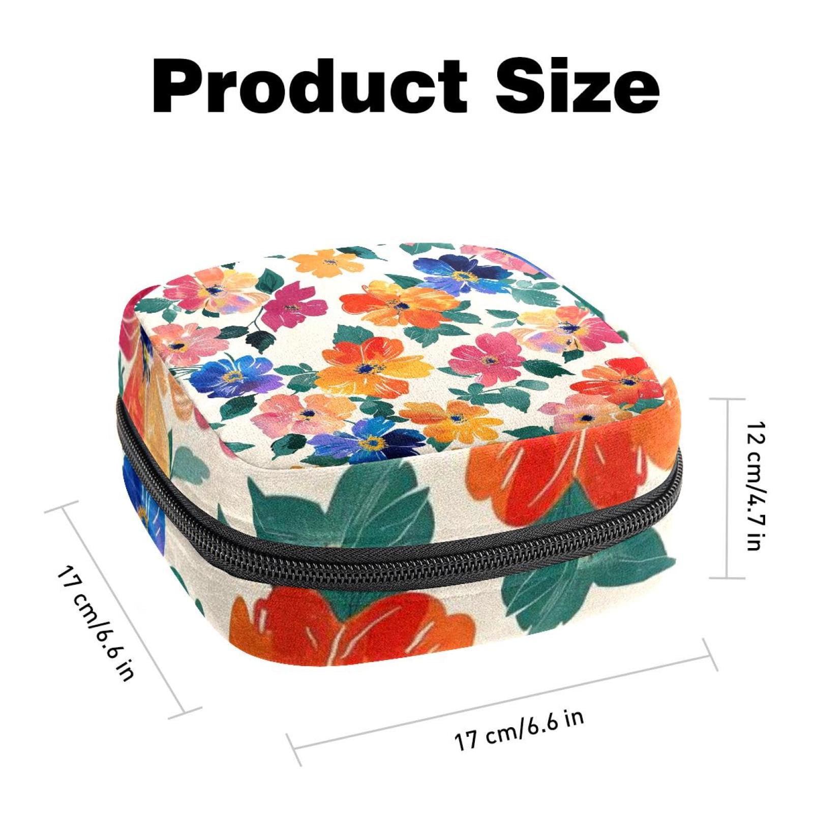 Portable Menstrual Pad Bags, Large Capacity Sanitary Napkin Storage Bag, First Period Kit for Girls Women, Zipper Nursing Pad Holder Flower with Leaves Yellow Background