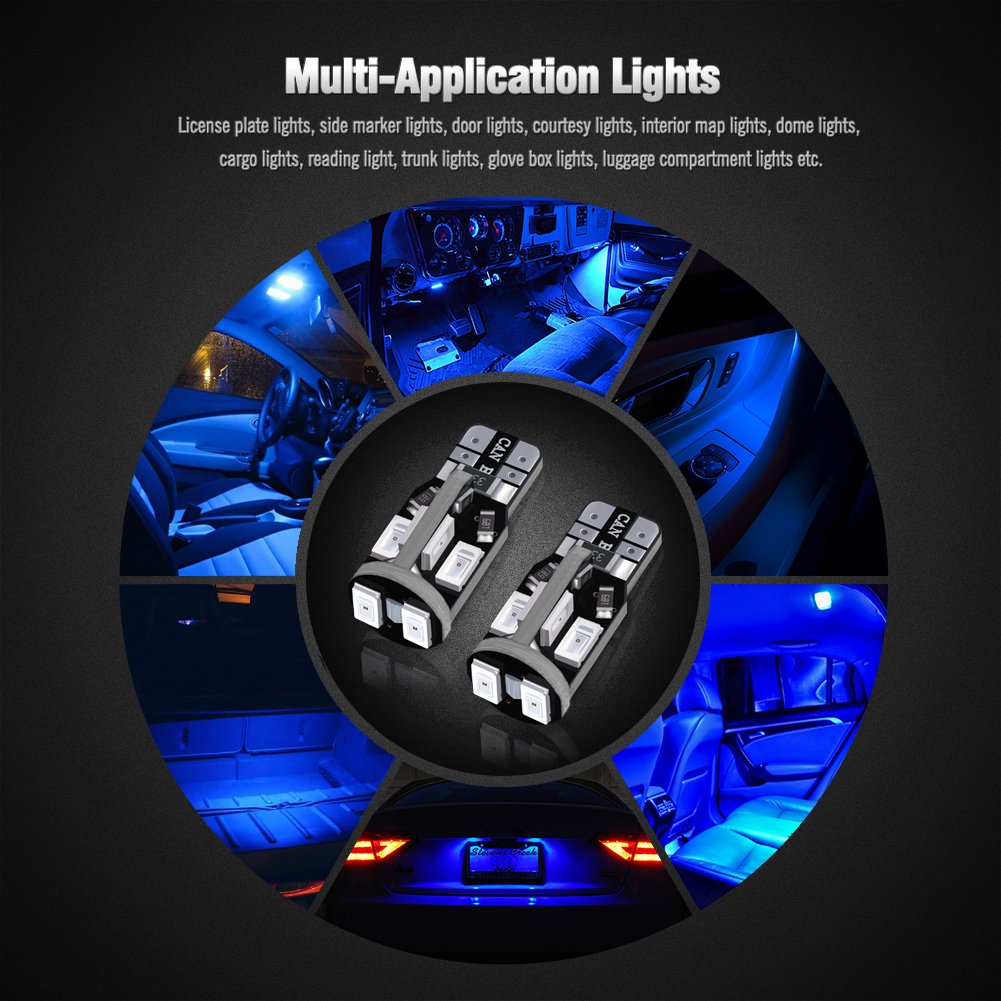 10-Pack AUXITO T10 LED Bulbs - CANbus Error Free, 6000K White, 12V, Fits W5W/168/194 (5730 Chips)