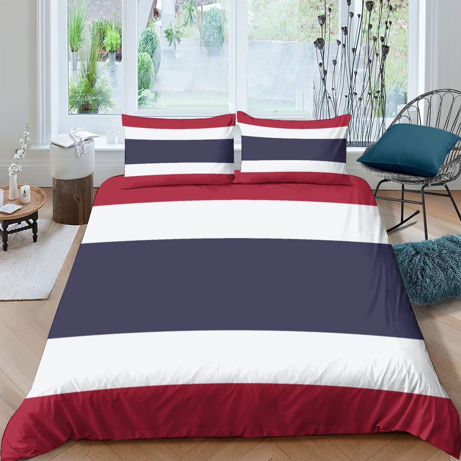 Aaharya Flag Of Thailand Duvet Cover 3D National Flag Printed Pattern Design Bedding Set Comforter Cover For Kids Aldult Bedspread Soft Microfiber Quilt Cover 3Pcs Set King（220X240cm）