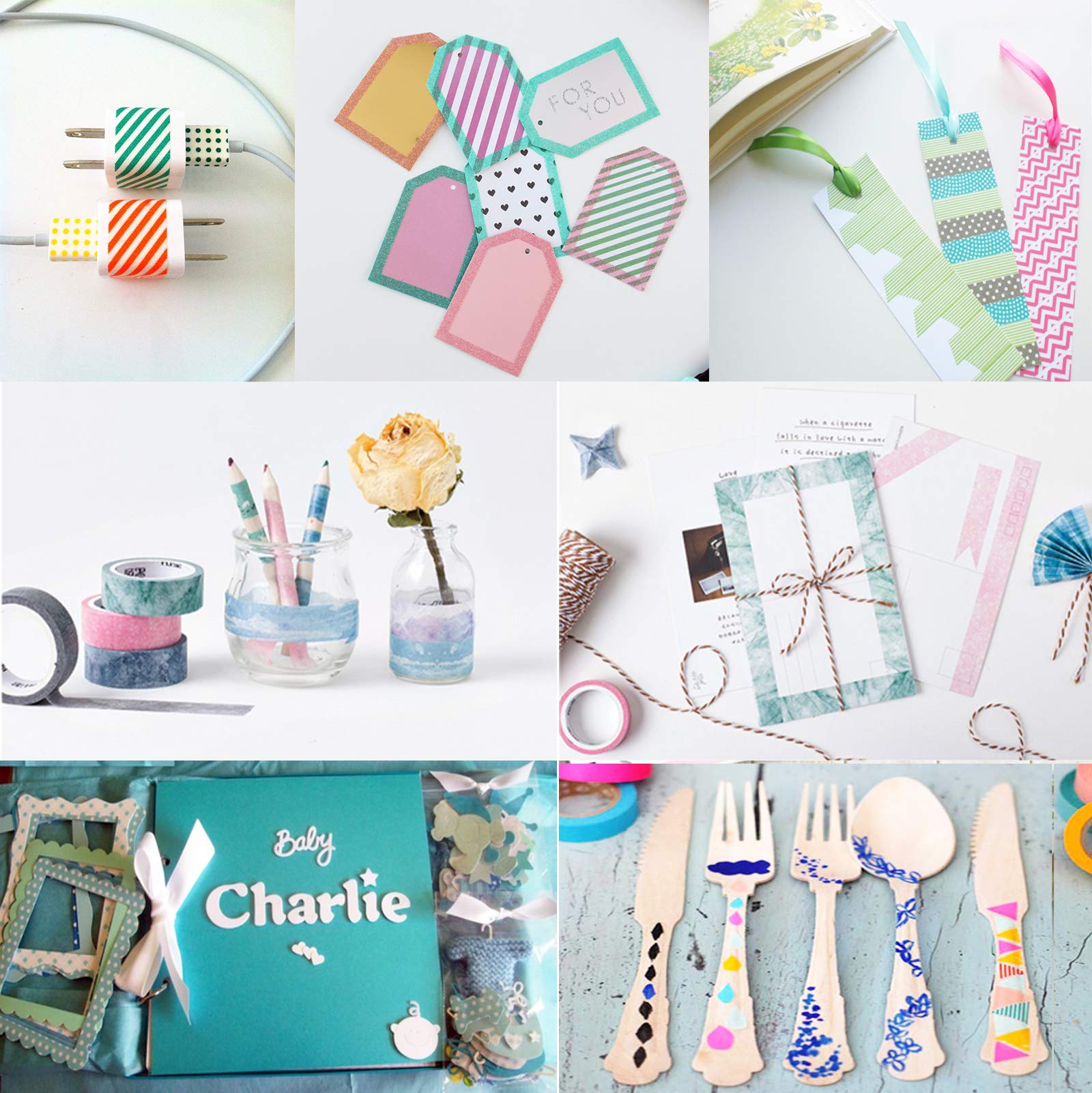 50 Pezzi Kit Scrapbooking - Adesivi Decorativi, Nastri, Forbici Per Album Foto, Diari, Lavoretti Fai Da Te - Foto 3