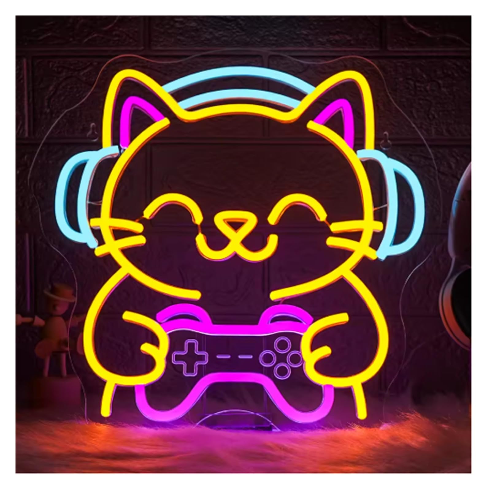 SHOUXI Sign Lamp Game Cat Neon Signs Dimmable for Wall Decor Game Room Home Bar Bedroom Cafe Man Cave Decor 33х32cm