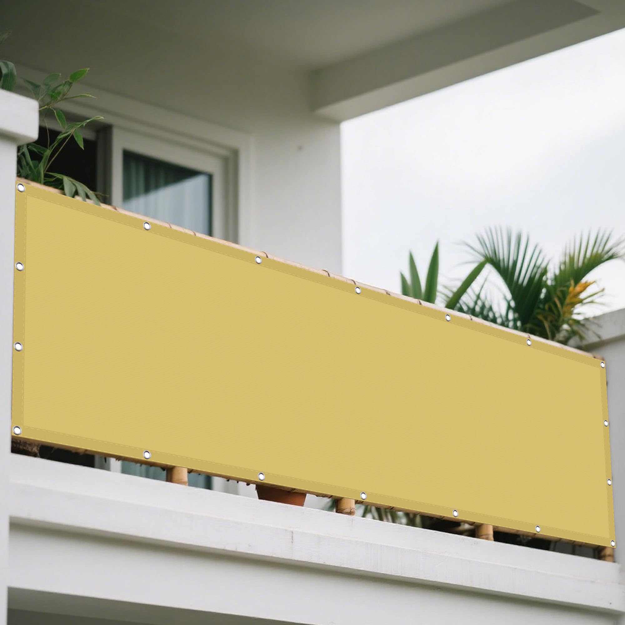 Voile d'ombrage rectangulaire 2,65x5,7m imperméable polyester jaune sable pour terrasse