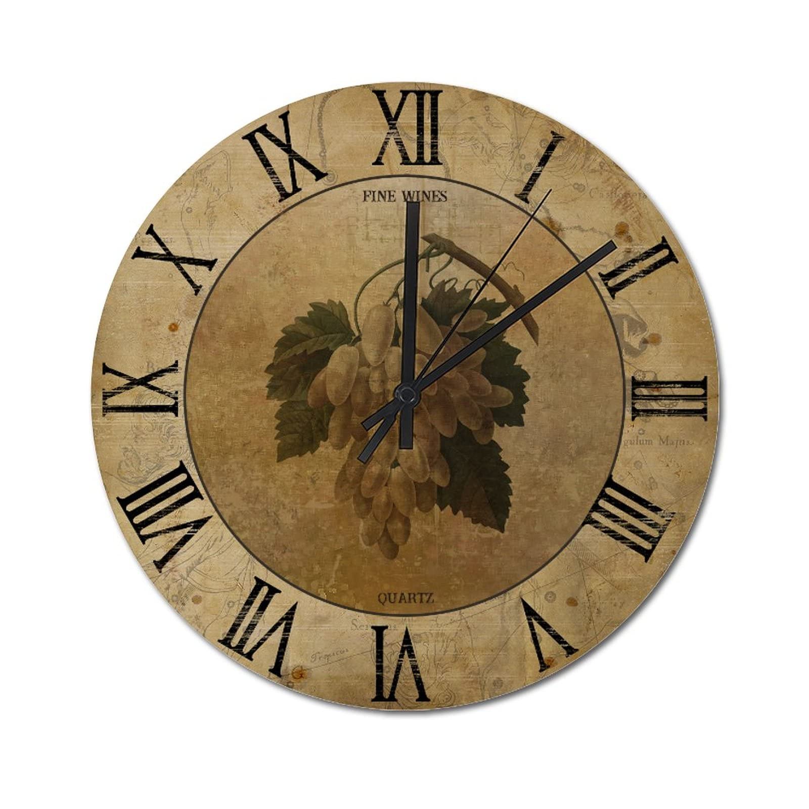 Horloges de cuisine silencieuses sans tic-tac au style vin rustique 38cm