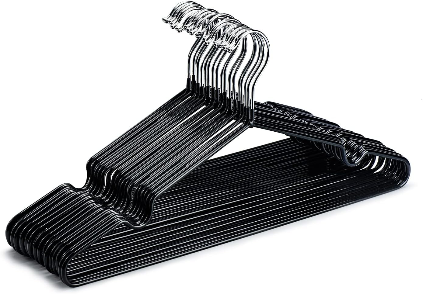 HOUSE DAYMetal Hangers Plastic Hangers 10 Pack - Black Shirt Hangers for Clothes Space Saving Clothes Hangers Rubber Coat Hangers for Adult Heavy Duty Hangers Strong Anti-Slip Hangers Wire Hangers