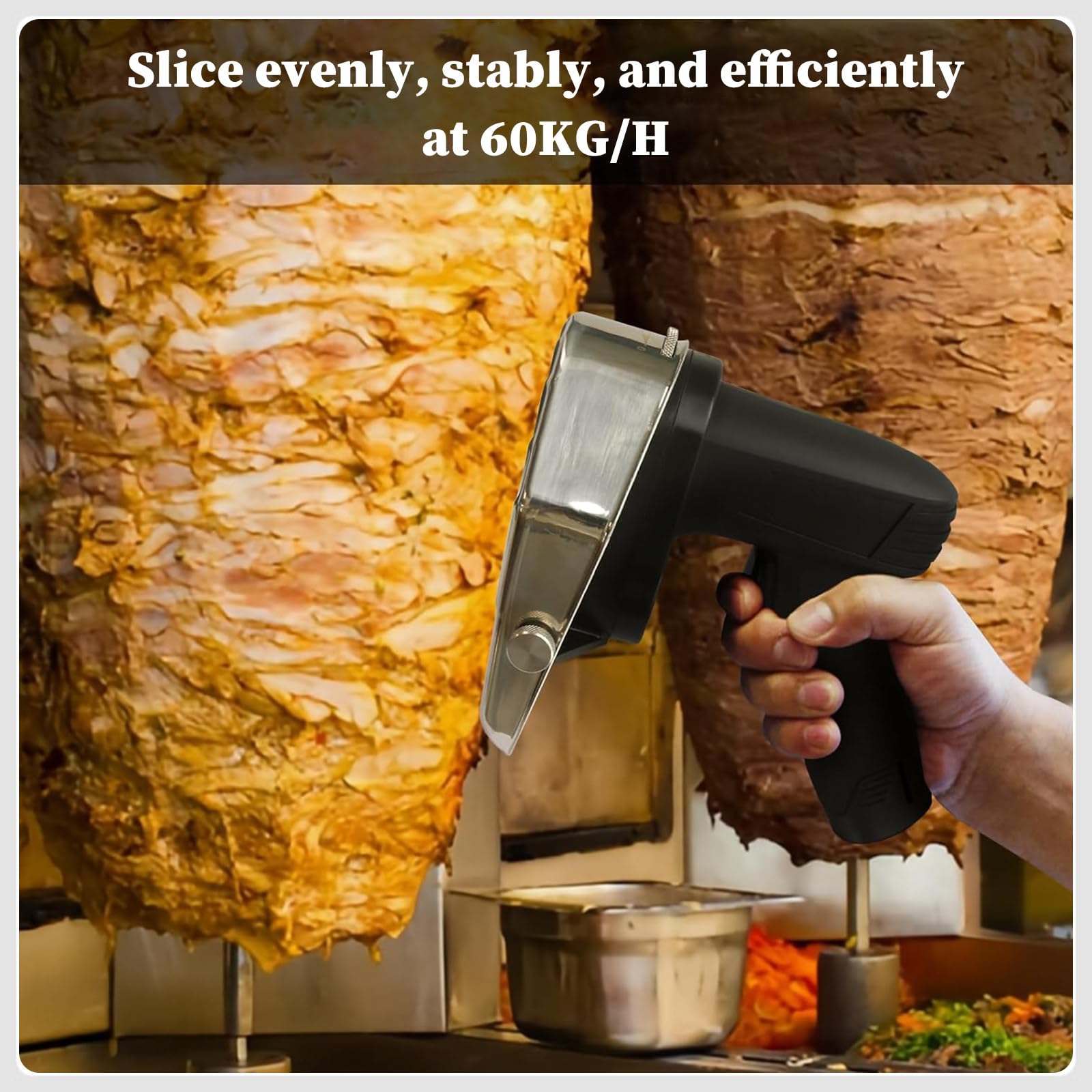 Cuchillo Eléctrico para Kebab, 80W Cordless Battery Professional Turkish Knife, Máquina Cortadora de Shawarma Doner Giroscópica Turca, para Restaurante 100T