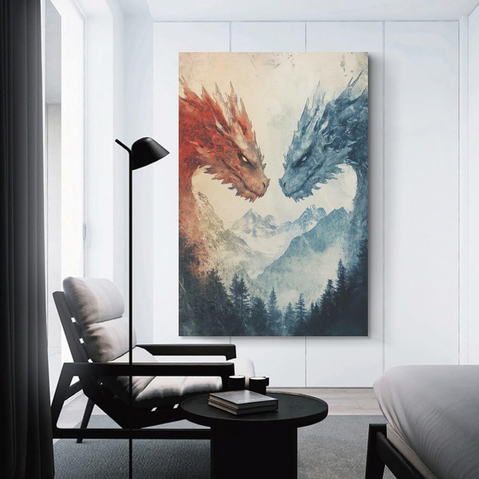 Junmoney Unframe-Fire And Ice Dragons Fire And Ice Dragons Canvas Art Print 08X12inch(20X30cm), For New Homes, Bedrooms Or Workspaces, Gift Idea For Housewarming And Birthdays
