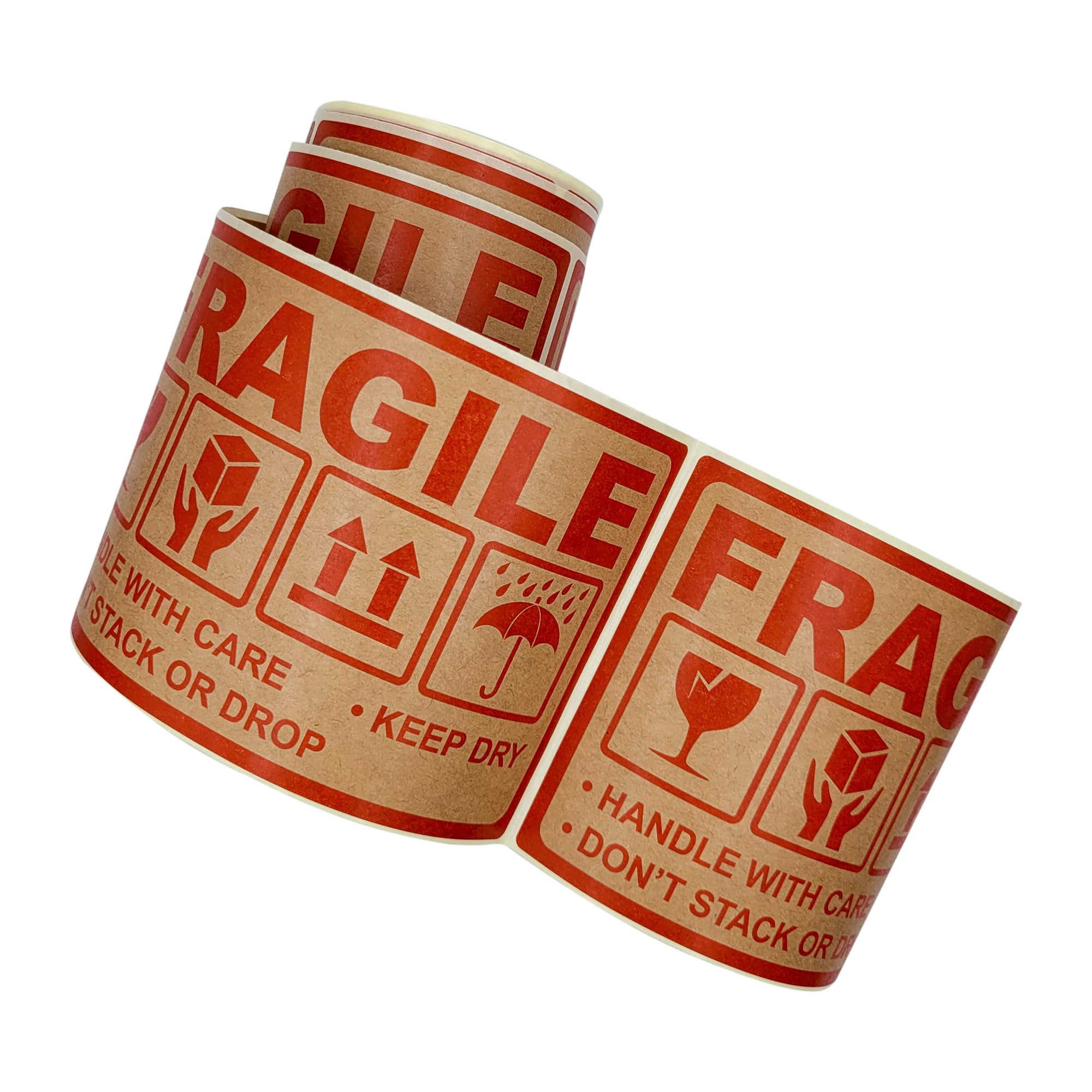 Étiquettes "Fragile" En Papier Kraft Sur Rouleau - 200 Autocollants 100 X 50 Mm, Adhésif Résistant (pour Expédition, Déménagement) - 9