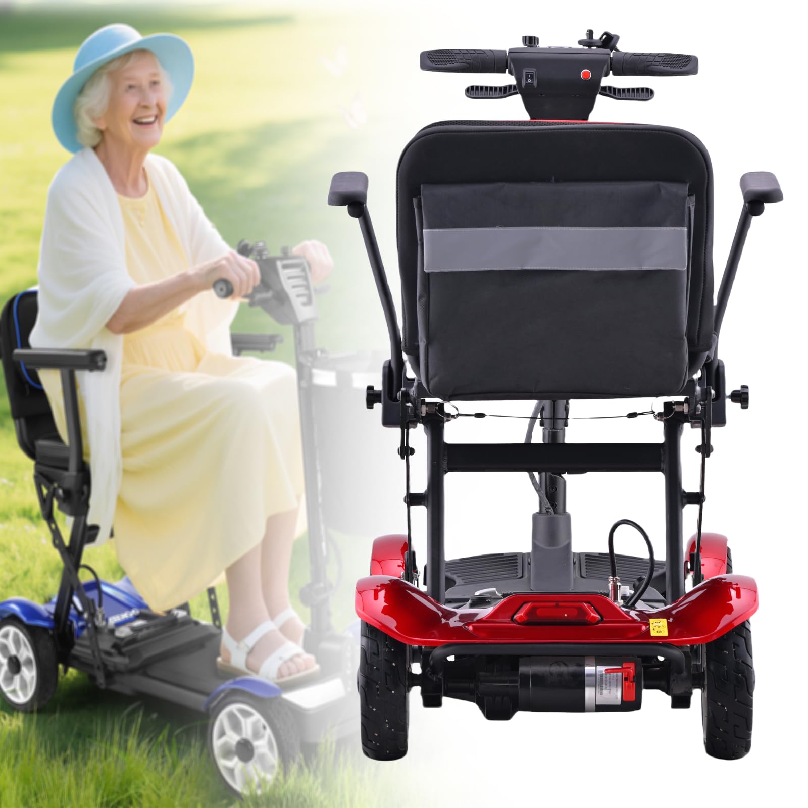 Rollstuhl,Elektromobil Seniorenmobil,4-Rad-Reise Mobilitätsroller,Elektrische Rollstühle,E Scooter Ladegerät,Zuladung 150 Kg/330 Lbs red,20a
