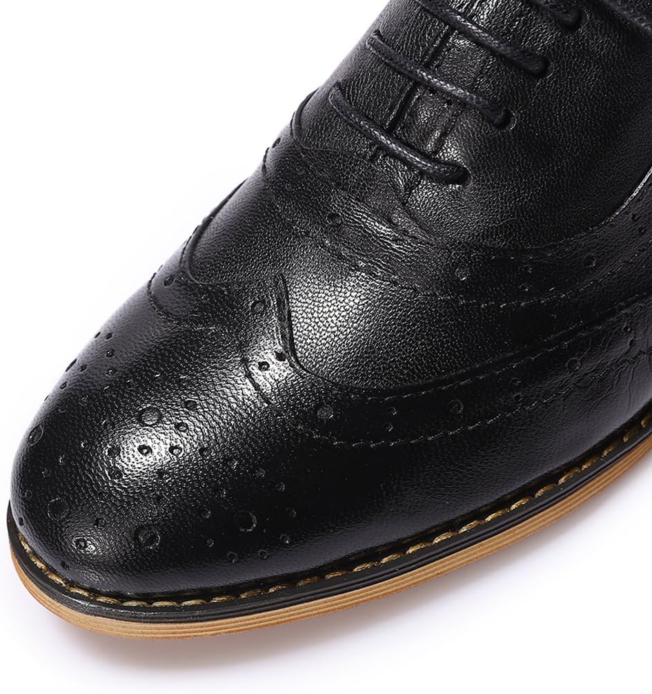 Mona flying Womens Leather Wingtip Oxfords Brogue Shoes Lace-up Flats