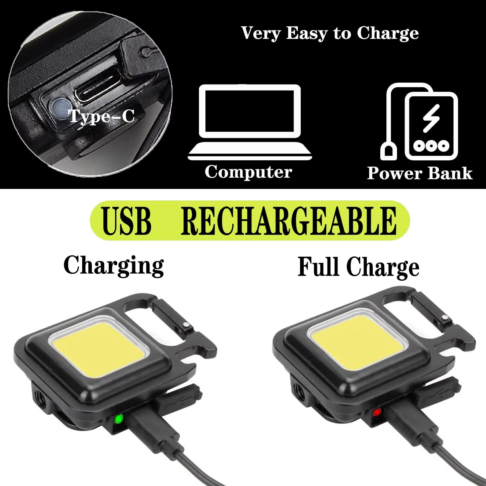 Nozzy COB Ultra Bright Rechargeable Keychain Light, Black, Mini - Image 4