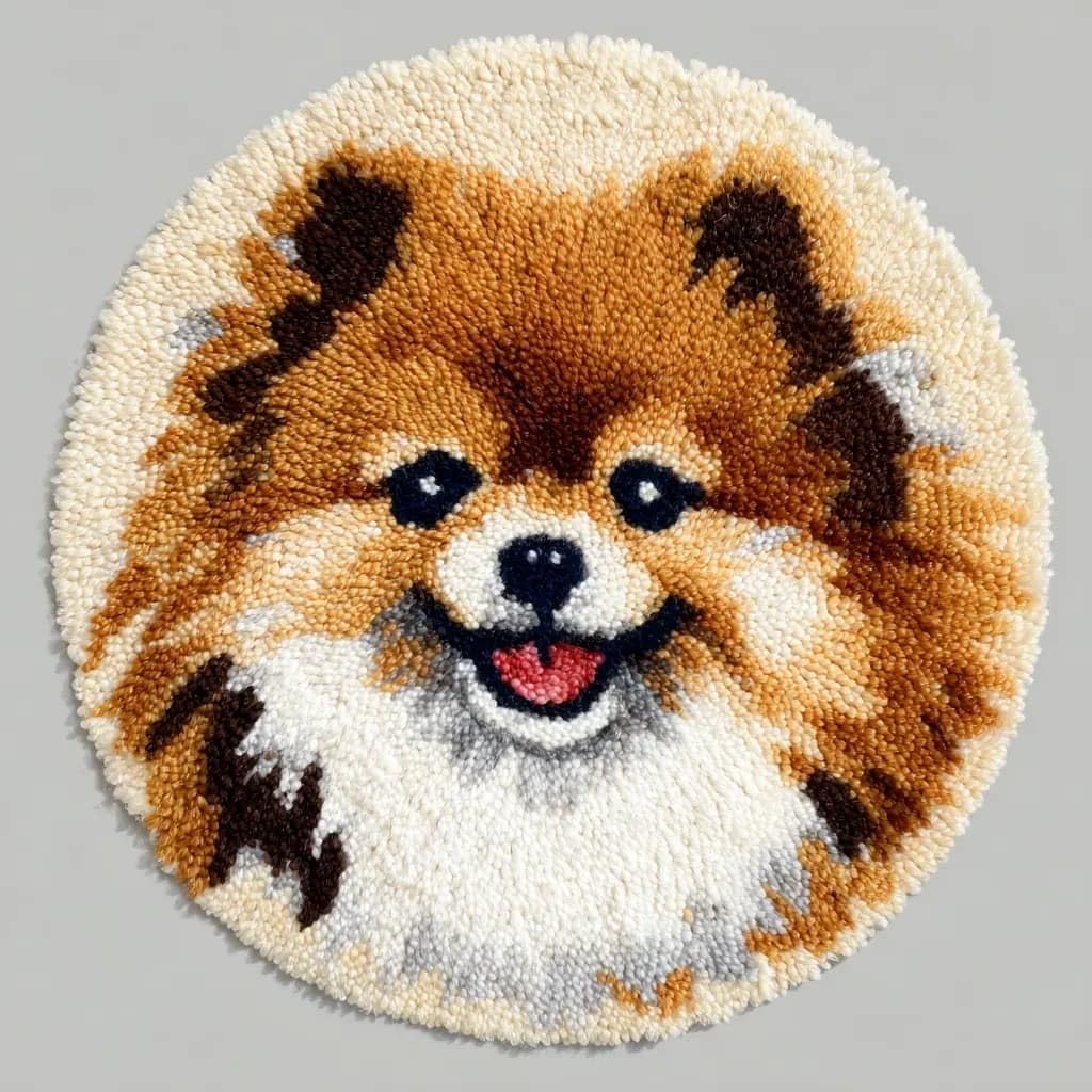 Round Latch Hook Rug Kits Pomeranian For Adults And Starter 50*50Cm